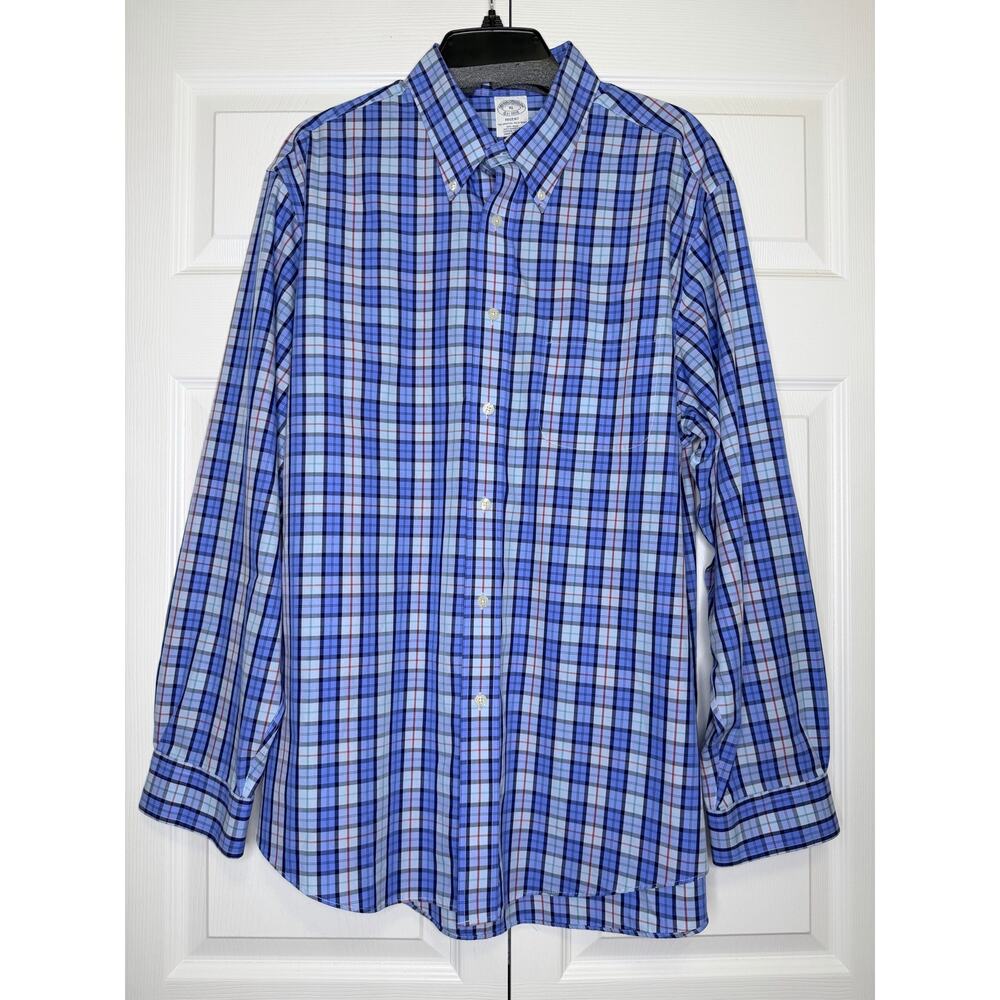 Brooks Brothers Men's Blue/Red Regent Fit Plaid Dress Shirt Size XL 100% Cotton